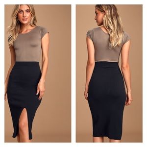 The Free People Skyline Black Ribbed Midi Skirt Size Small